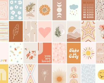 Trendy colorful wall collage kit, set of 40 prints, teen bedroom prints set, dorm room prints, pastel boho photo wall art, digital download