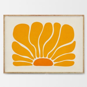 Flower sun orange yellow print, flower market print, boho printable gallery, botanical poster, minimalist digital floral poster