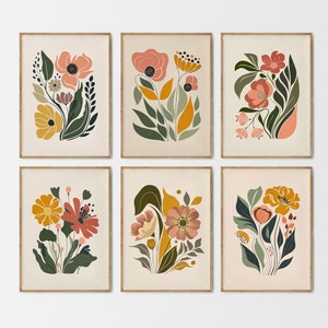 Flower market  set of 6 prints, floral digital print, printable wall art, botanical poster, flower gallery wall set, download art print set