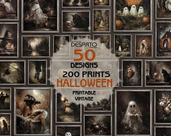 Halloween Printable 50 Vintage Mega Bundle Set, Ghost Wall Art Spooky Fall Decor Print, Dark Moody Dark Academia  Download