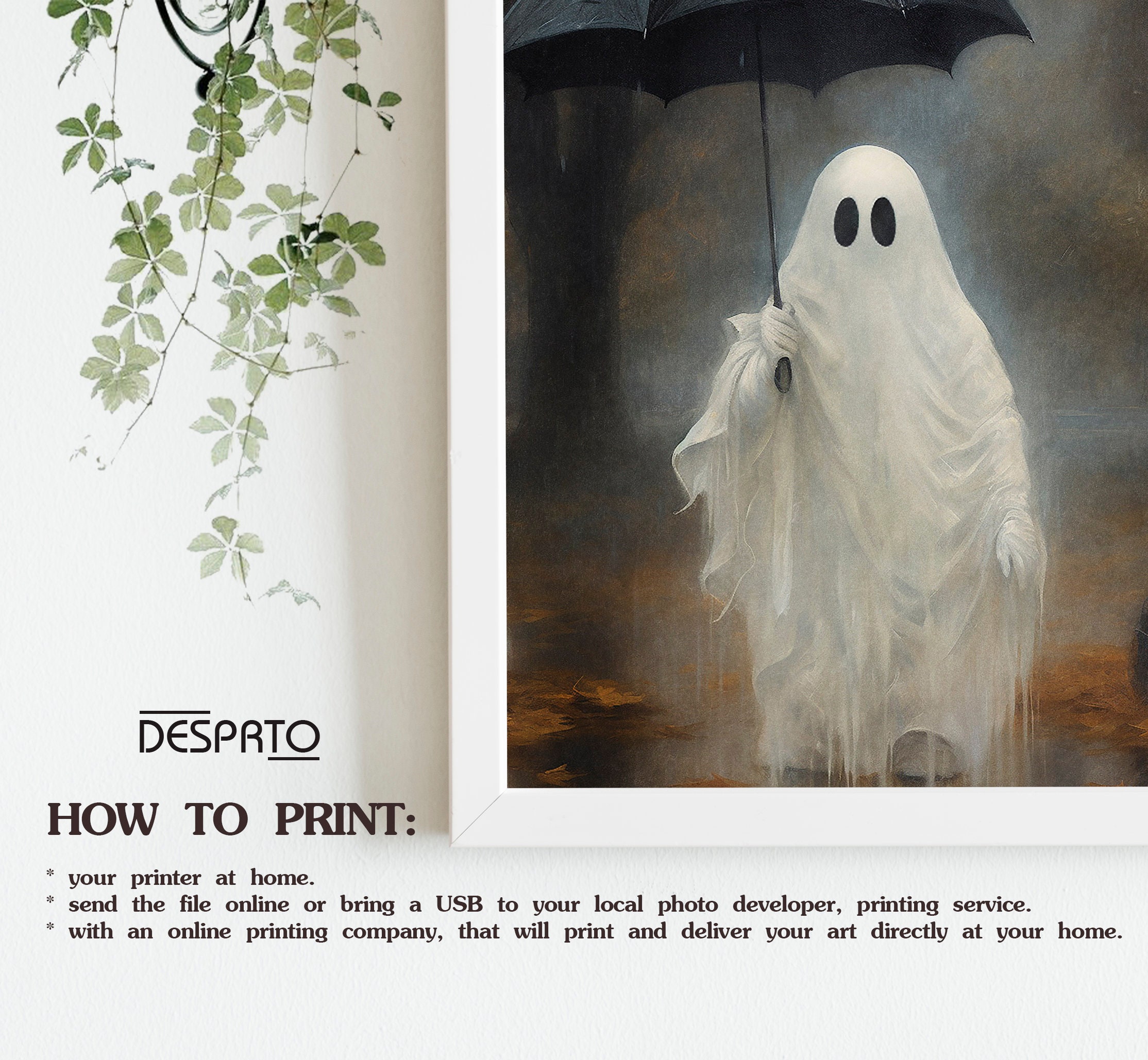 画材 AirMacgucci ghost Its Rainning Good Ghost With Umbrella in Rain Print, Ghost in Autumn, Fall Dark