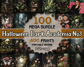 100 Dark Academia Halloween Prints Bundle Vol. 3, 400 Vintage Gothic Wall Art Printables, Witchy Botanical Art (Digital Download)