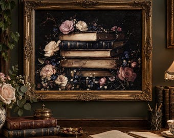 Floral Books Print, Dark Academia Decor (Digital Download)