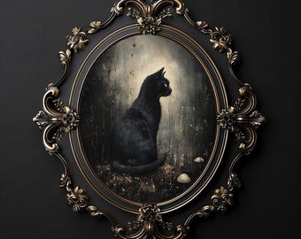 黒猫のプリント、ムーディーな猫のビンテージポスター、ダーク