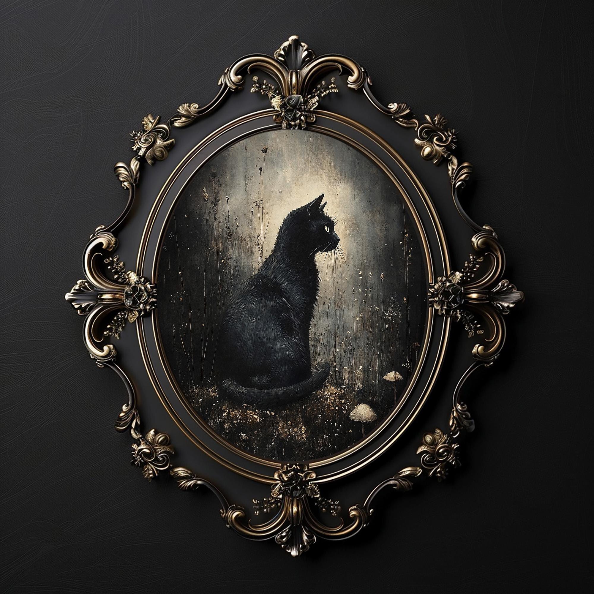 黒猫のプリント、ムーディーな猫のビンテージポスター、ダーク