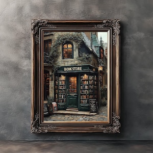 Stampa vintage di libreria, stampa di biblioteca, regalo per amanti dei libri, stampa vintage di libri, stampabile di dark academia, arredamento cottagecore, pittura gotica