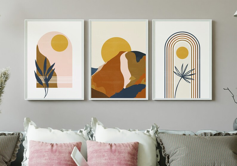 Boho Art Set of 11 Prints Mid Century Modern Boho Wall Art Set Etsy
