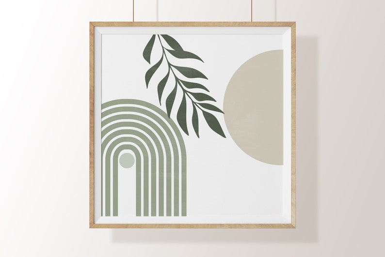 Sage Green Mid Century Modern Print Set, Landscape Sun Moon Poster ...