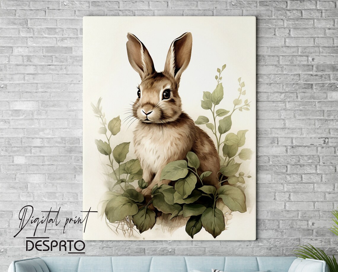 Boho Rabbit Bunny Print, Rustic Hare Cottagecore Print, Animal Wall Art ...