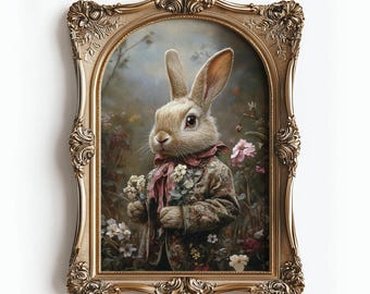 Victorian Rabbit Print: Easter Bunny in Floral Jacket (Digital Download)