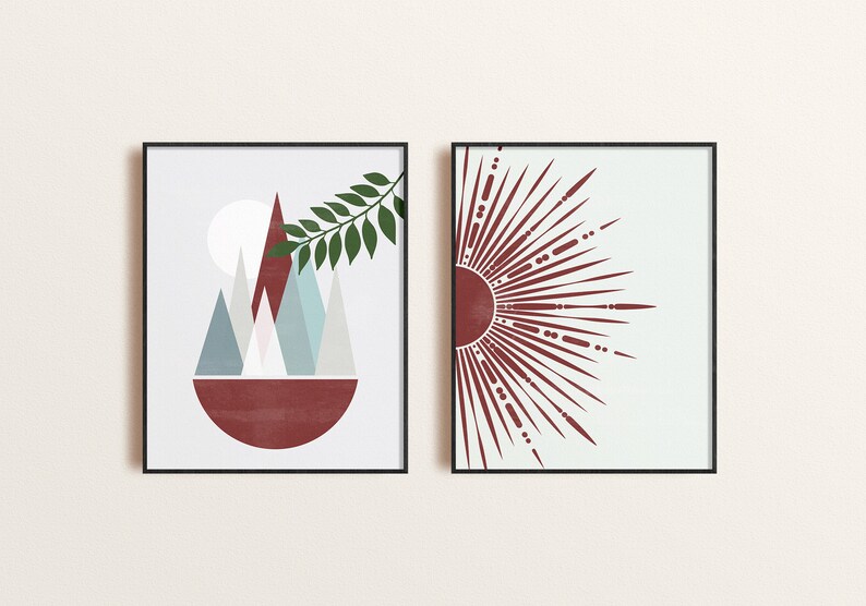 Boho Art Set of 9 Prints Mid Century Modern Boho Wall Art Set Etsy
