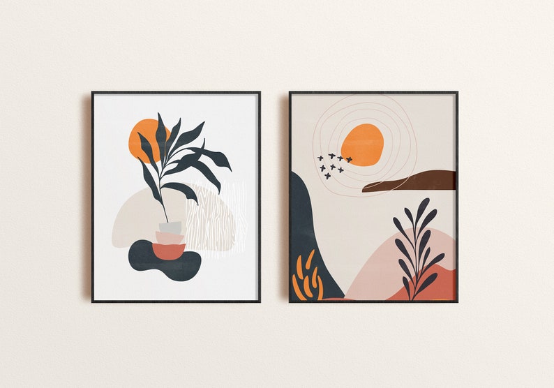 Boho Art Set of 10 Prints Mid Century Modern Boho Wall Art Set Etsy