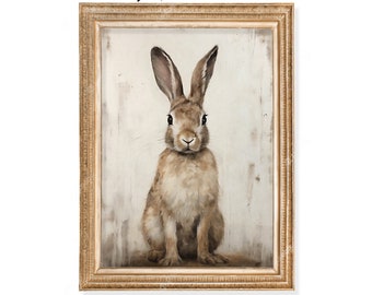 Poster vintage rustique lapin de Pâques dessin imprimé lièvre rétro