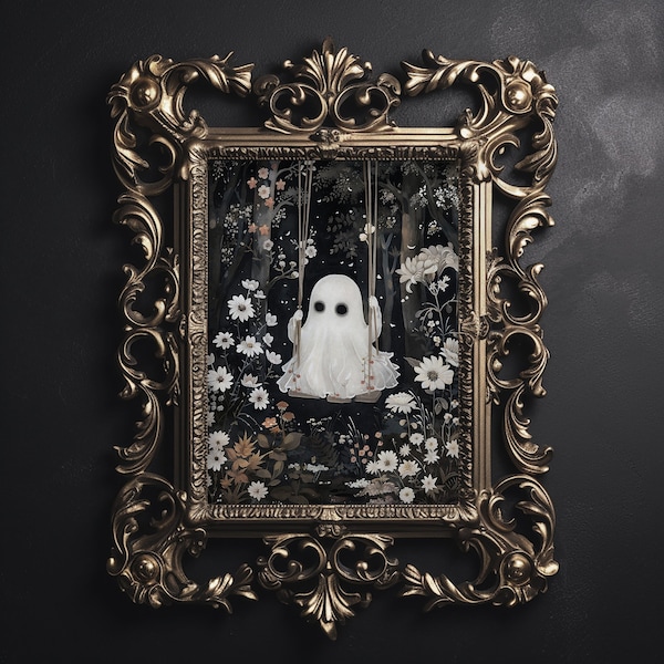 Impresión de fantasma gótico en columpio, decoración victoriana espeluznante (descarga digital)