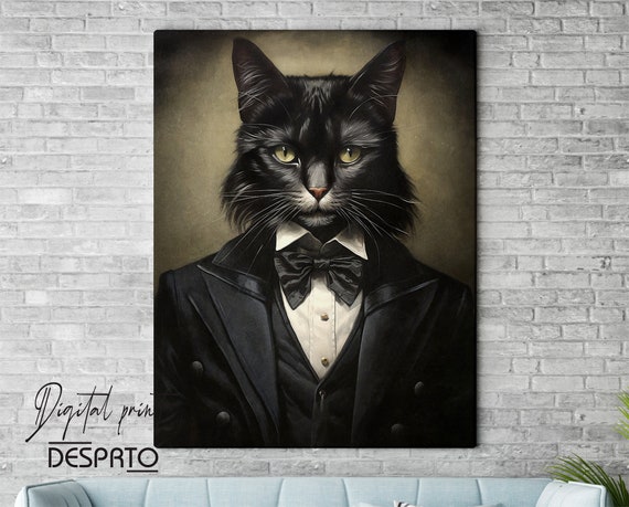 Quadro Gatto Nero Dark Academia: Arte Da Parete Vintage Con Cornice 20x25 Cm