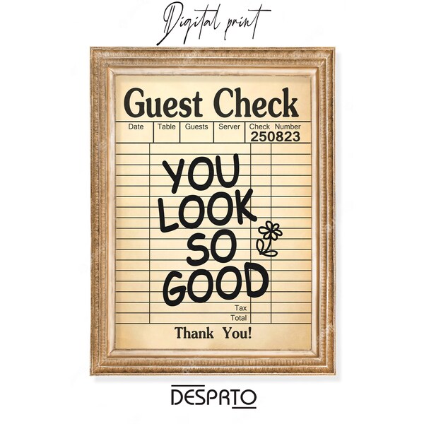 Guest сheck print, you look so good, trendy wall art, vintage poster, retro wall art,  teen cowgirl funky decor, affirmation digital