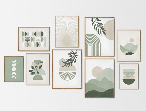 アート　PRETTY GREEN Prints 「Pocket Full」 Sage Green Set of 9 Print, Sage Green Printable Wall Art