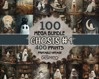 Vintage Ghost Print Bundle  Vol. 4, 100 Spooky Cottagecore Designs (Digital Download)