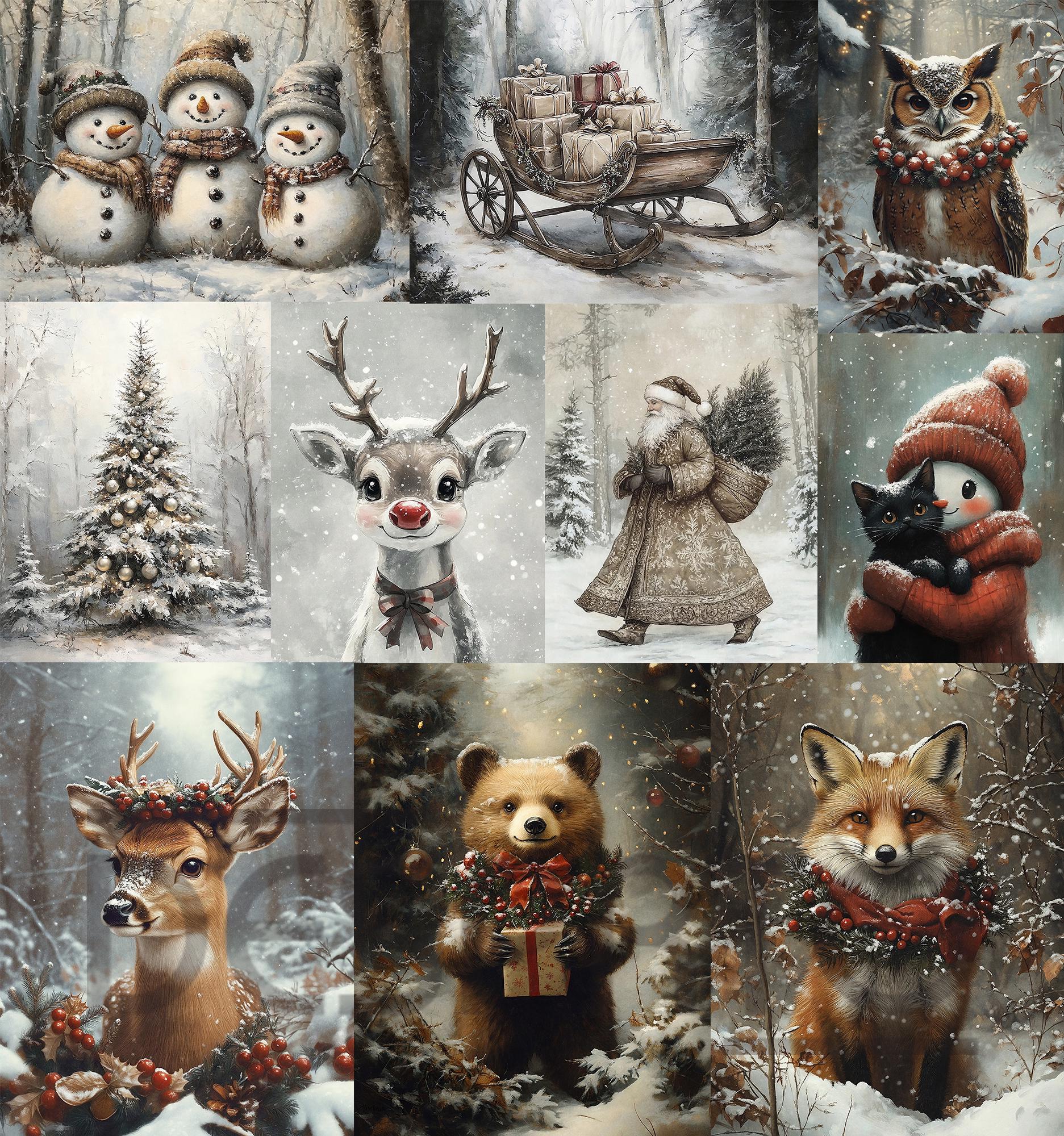 Christmas Mega Bundle 100 Prints, Vintage Winter Holiday Wall Art ...