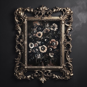 Olhos em flores escuras e melancólicas, decoração estranha de bruxa floral, pôster de olho místico, impressão gótica macabra, academia vintage selvagem e escura