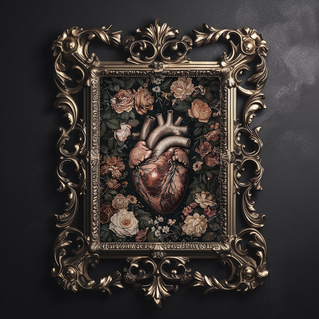 Floral Heart Anatomy Print, Vintage Medical Gothic Decor (digital ...