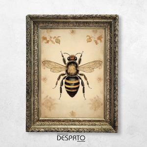 Boho bee print, moody bumblebee decor, insect printable, bee dark academia, bee cottagecore wall art, vintage poster