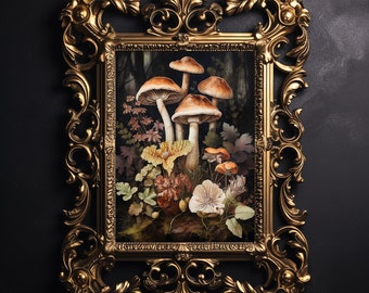 Woodland Mushroom Print, Autumn Forest, Dark Academia Decor (Digital Download)
