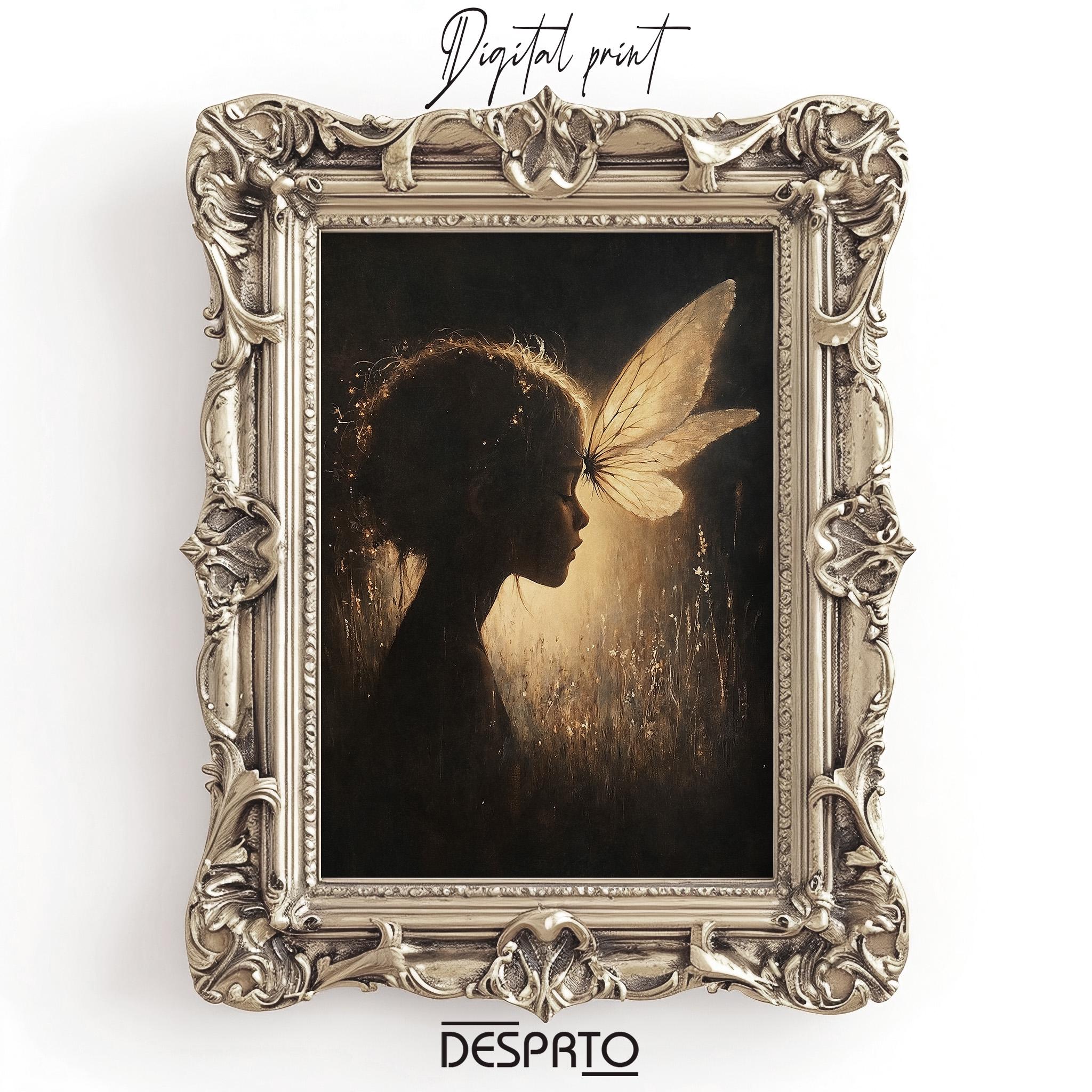 繊細なタッチ、蝶から子供の顔までのヴィンテージプリント、妖精の