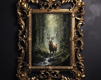 Woodland Deer Print, Dark Forest Fawn, Cottagecore Decor (Digital Download)