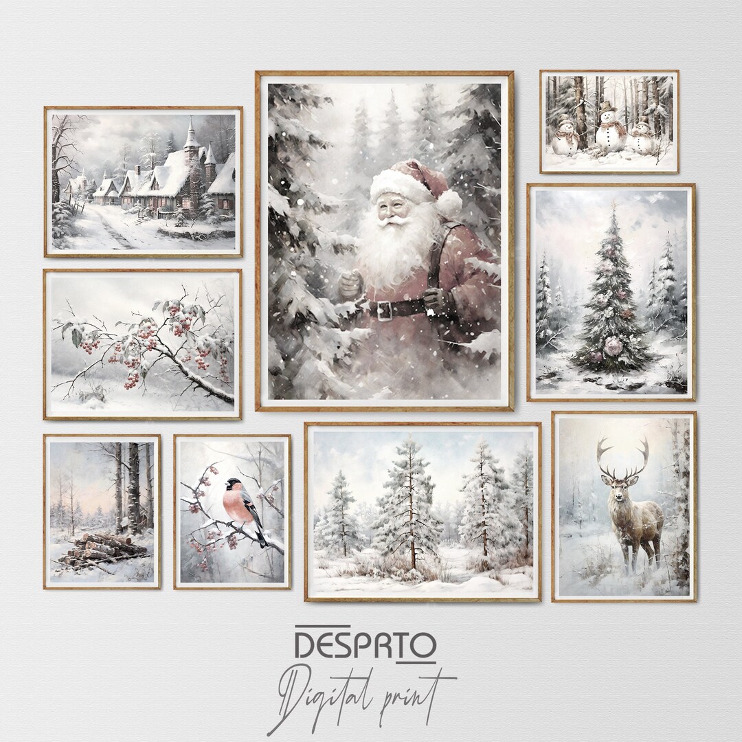 Gallery Wall Prints Set of 9, Christmas Printable Art Gallery, Rustic ...