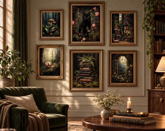 Set of 6 Dark Academia Prints – Gothic Cottagecore Halloween Gallery Wall Art, Digital Download