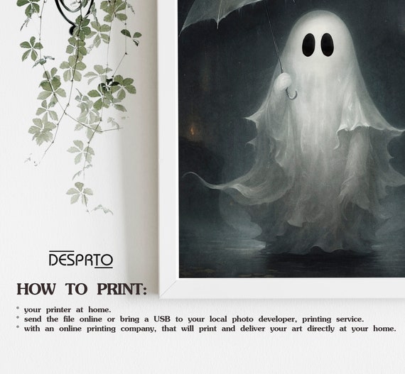 画材 AirMacgucci ghost Its Rainning Good Ghost With Umbrella in Rain Print, Ghost in Autumn, Fall Dark