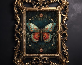 Lámina artística de polilla botánica, Moody Academia, decoración cottagecore (descarga digital)