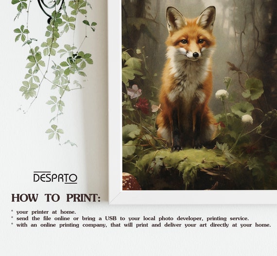 Set of 5 Dark Magical Forest Print, Woodland Moody Animals Wall
