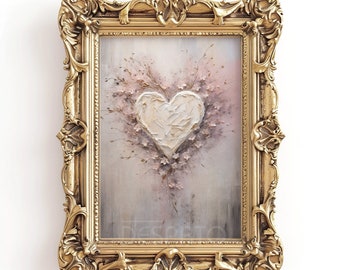Heart Valentine's Day print, Valentines Day spring decor wall art, flower romantic boho painting, Valentines printable vintage poster