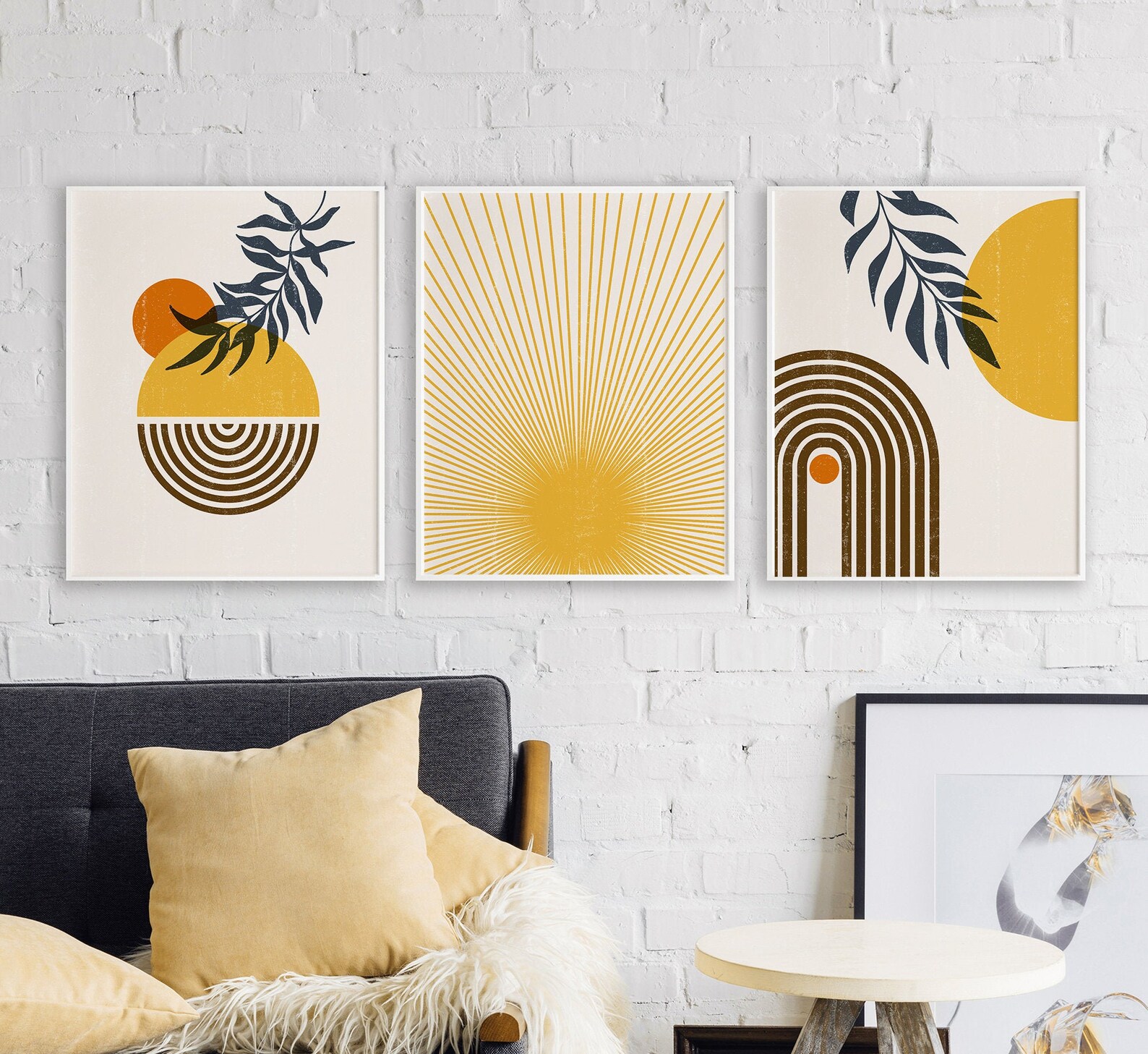 Sunset Rainbow Boho Art Set of 3 Prints Sun Sunrise Printable Etsy