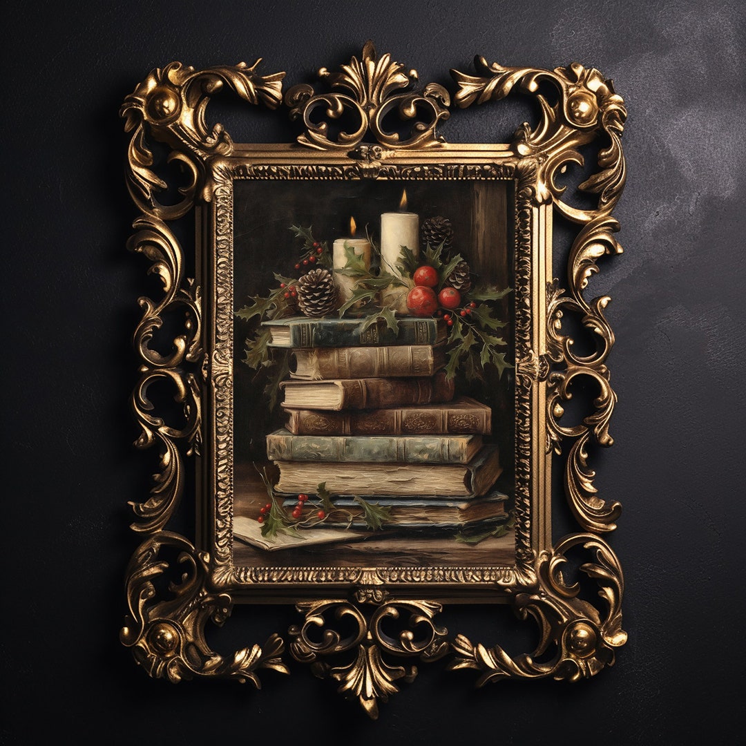 Rustic Christmas Printable, Candle Books Christmas in Mistletoe Art ...