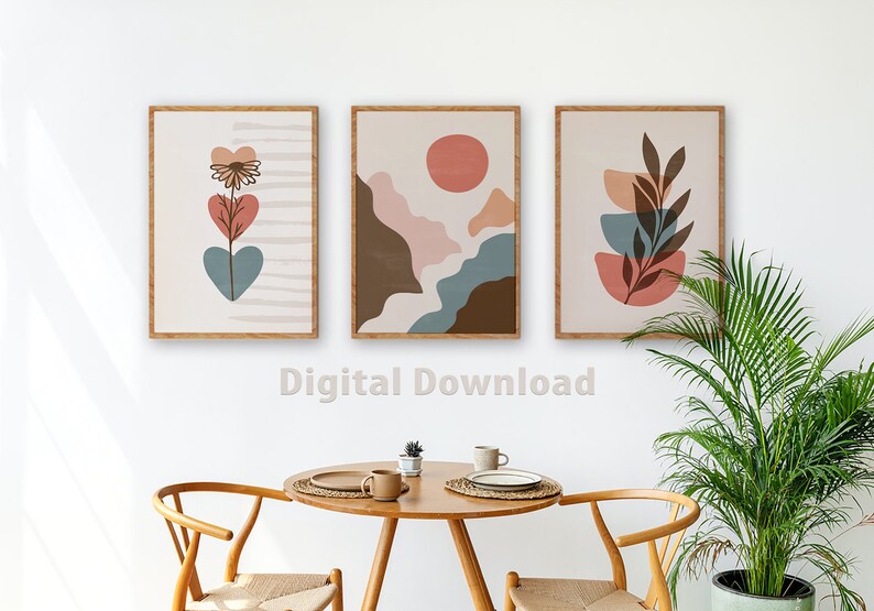 Boho Art Set of 9 Prints Mid Century Modern Boho Wall Art Set Etsy