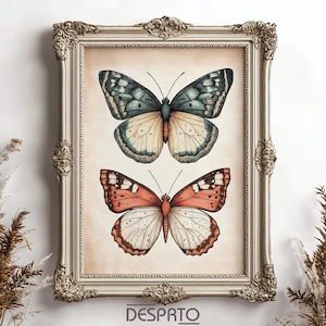 Boho butterflies print, moody butterfly wall decor, butterfly printable, boho vintage butterfly, woodland moth cottagecore wall art