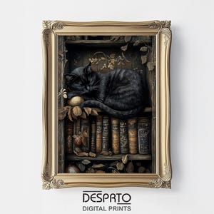 Black Cat Library Print, Dark Academia Home Decor (digital Download) - Etsy