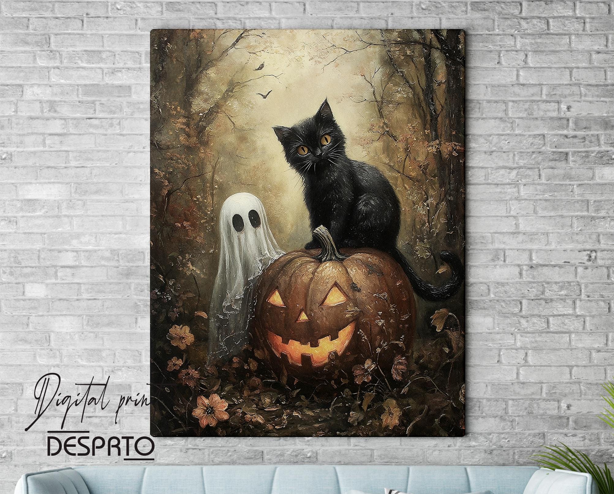 PopSocket PopGrip Design Vintage Fantôme & Chat Noir - Adhésif Pour Téléphone - Thème Automne/Halloween - 7