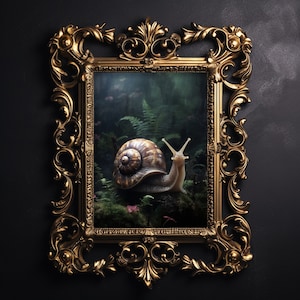 Schnecke im launischen Regenwald, Moos Farn Herbst Wald Wand Druck, dunkle Academia, Regenschnecke druckbar, Vintage Poster, ästhetisches Dekor