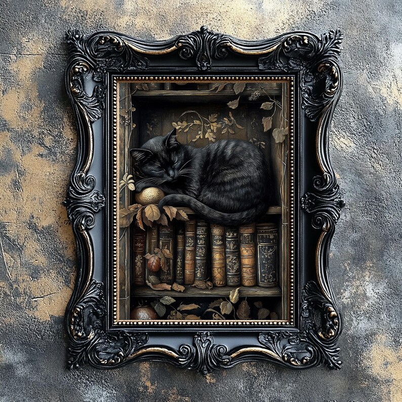 Black Cat Library Print, Dark Academia Home Decor (digital Download) - Etsy