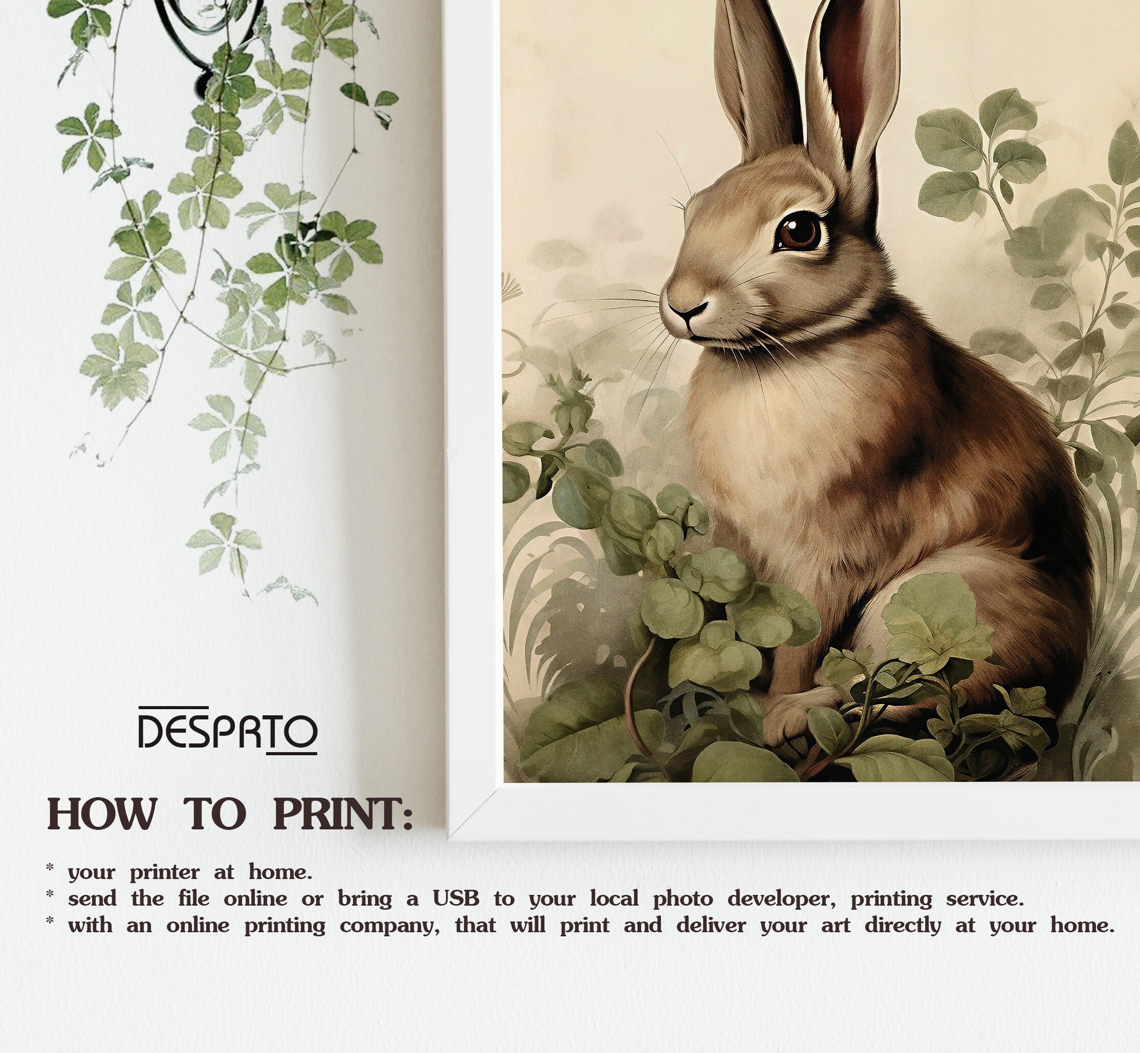 Boho Rabbit Bunny Print, Rustic Hare Cottagecore Print, Animal Wall Art ...