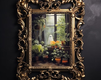 Ghost in Window Plant Print, Dark Academia Cottagecore Decor (Digital Download)
