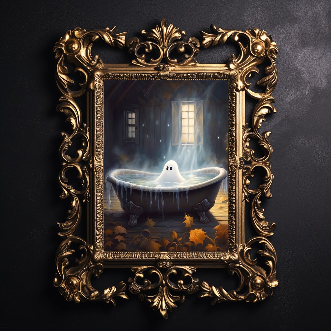 Ghost Takes a Bath, Ghost Bathtub Portrait Print, Dark Academia, Halloween Printable, Fall