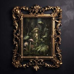 Paddenstoelfee-print, humeurige varen, Cottagecore-muurkunst (digitale download)