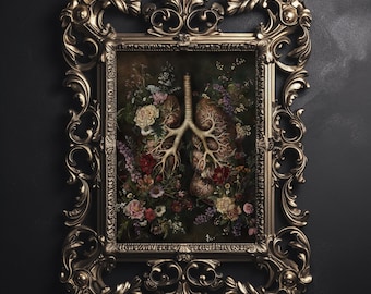 Floral Lungs Anatomy Print, Vintage Gothic Medical Decor (Digital Download)