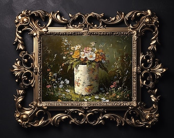 Impresión de rollo de papel higiénico con flores, póster vintage floral para baño botánico, imprimible de estilo académico oscuro, decoración cottagecore oscura, flores silvestres melancólicas