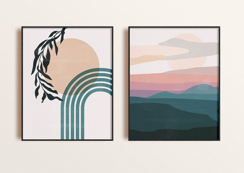 Boho Art Set of 11 Prints Mid Century Modern Boho Wall Art Set Etsy